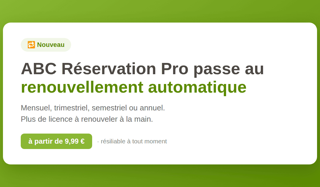 ABC Réservation Pro : l&rsquo;abonnement à partir de 9,99 €/mois